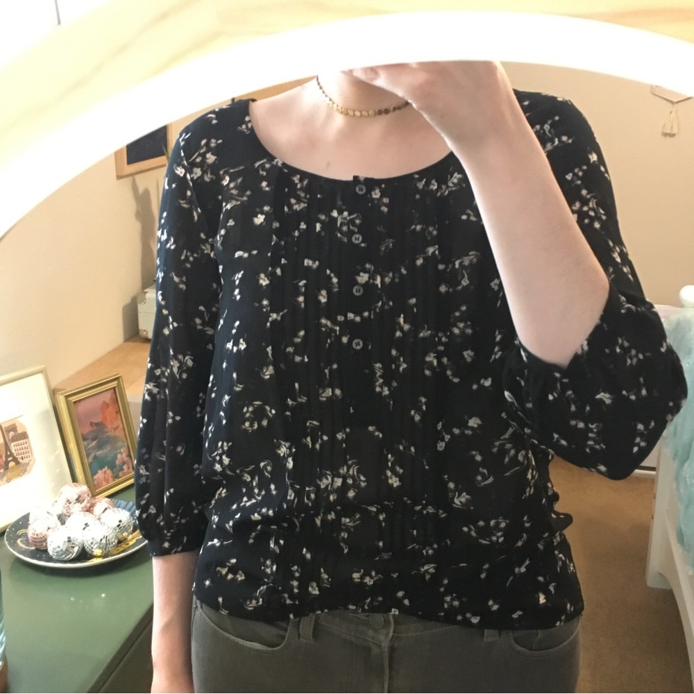 Anthro Philosophy Black Floral Chiffon Blouse